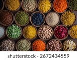 Legumes, a set consisting of different types of beans, lentils and peas 