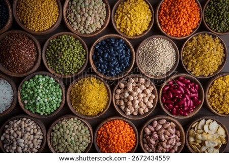Legumes, a set consisting of different types of beans, lentils and peas 
