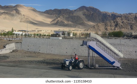 Leh, India - Jul 15, 2015. Gangway In Kushok Bakula Rimpochee Airport. It Is The Highest Commercial Airport In India At 3,256 M.