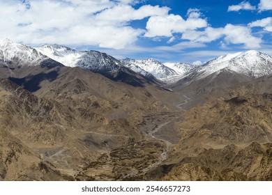 Leh Ladakh. Himalayan Mountain Ranges. Leh Valley. Aerial Views. Snow-capped Mountains. Glaciers and Lakes. - Powered by Shutterstock