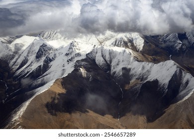 Leh Ladakh. Himalayan Mountain Ranges. Leh Valley. Aerial Views. Snow-capped Mountains. Glaciers and Lakes. - Powered by Shutterstock