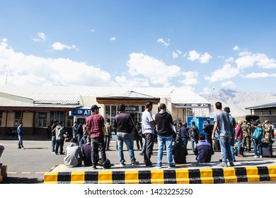 LEH, LADAKH, INDIA - JUN15, 2018: Passengers Waiting The Car At Kushok Bakula Rimpochee Airport In Leh, India.