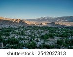 Leh town in embrace of the mountains, Ladakh, India.