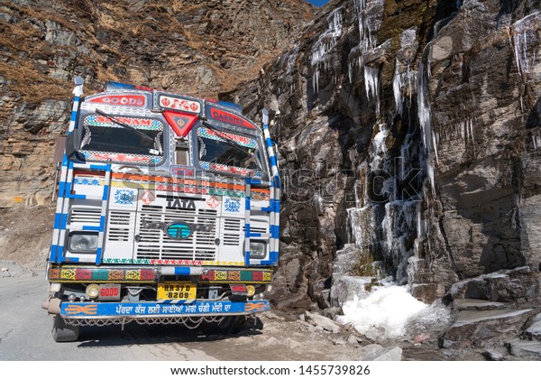 Leh/India-24.10.2018:The
indian truck and frozen
stream
