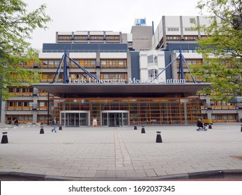 Leiden, Netherlands - May, 30, 2019: Exterior Of LUMC Hospital In Leiden.