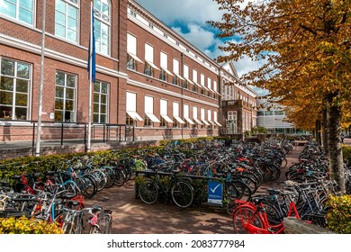 Leiden, Netherlands - October 7, 2021: Exterior view of Leiden University's Law School building. The school is open since 1575.