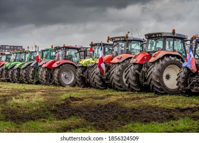 Leidschendam Netherlands 17 November 2020 Row Of Tractors During A Dutch Farmers Protest