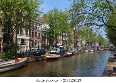 Leidsegracht Canal In Amsterdam, Netherlands. Dutch City.