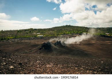 Leilani Estate, Hawaii. - Kilauea Volcano Eruption Hardened Black Lava Field.