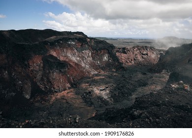 Leilani Estate, Hawaii. - Kilauea Volcano Eruption Hardened Black Lava Field.