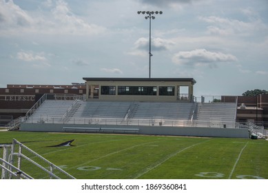 Leipsic, OH, September 8th, 2020, Leipsic High School John Edwards Football Field Bleachers And Press Box, Home Of The Vikings