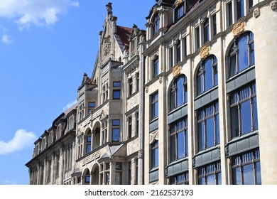 Leipzig City Landmark, Germany. Art Nouveau Architecture In Innenstadt District.