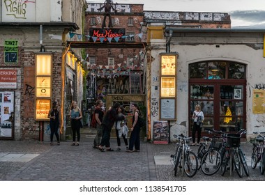 Leipzig, Germany - 07 30 2017: Young People Going Out At Dusk In The City