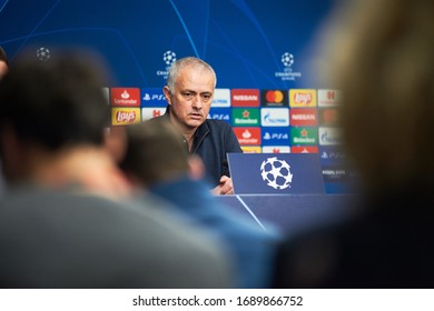 LEIPZIG, GERMANY - MARCH 10, 2020: Portrait Jose Mourinho Head Coach, Manager Of Tottenham Touch Head During Press Conference. He Thinking In Camera