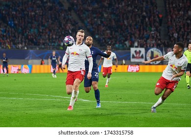 Leipzig, Germany - March 20, 2020: Lukas Klostermann Vs Lucas Moura During The Match Leipzig Vs Tottenham At Leipzig Arena 