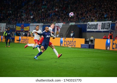 Leipzig, Germany - March 20, 2020: Lukas Klostermann Vs Lucas Moura During The Match Leipzig Vs Tottenham At Leipzig Arena 