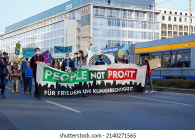 Leipzig, Germany - March 25, 2022: Demonstrators At A Fridays For Future Demo Demand 