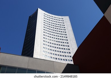 LEIPZIG, GERMANY - MAY 9, 2018: City-Hochhaus skyscraper in Leipzig. The building is owned by Merrill Lynch. Its tenants are MDR and European Energy Exchange.