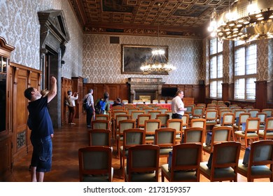 LEIPZIG, GERMANY - MAY 9, 2018: City Council Meeting Room Of The New Town Hall (Neues Rathaus) In Leipzig, Germany. The Building Was Completed In 1905 And Features Historicism Style.