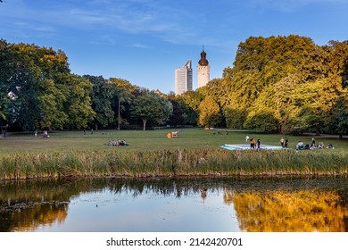 Leipzig,saxony, Germany 09-22-2019 People Enjoy Late Summer In Johanna Park In The Inner City