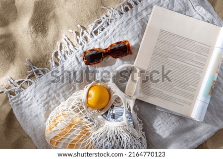 Image, Stock Photo Summer flat lay with apples, sunflowers, pomegranate