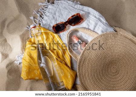 Similar – Image, Stock Photo Summer flat lay with apples, sunflowers, pomegranate