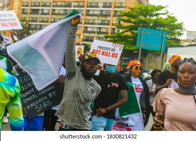 Lekki, Lagos  Nigeria - October 08th 2020: END SARS PROTESTS IN NIGERIA 