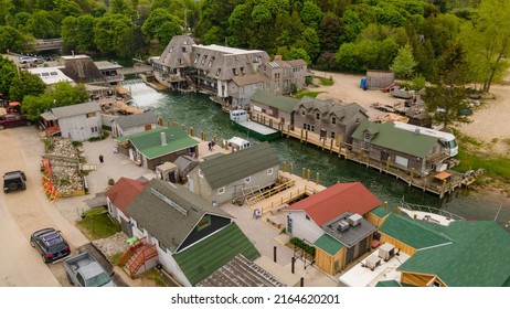 Leland, Michigan USA - May 30, 2022: Historic Fishtown on the coast of Lake Michigan
