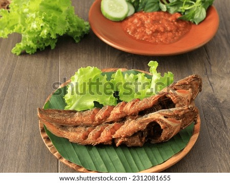 Lele Goreng or Fried Catfish is Traditional Indonesian Culinary Food. Catfish and Chilli Tomato Paste, Popular Street Food Called Pecel Lele Lamongan