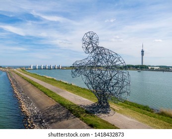 LELYSTAD, NEDERLANDS - JUNE 02, 2019: Huge Art Object By The Famous Contemporary Sculptor Anthony Gormley