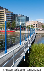 LELYSTAD, NETHERLANDS - AUGUST 31: Pedestrian Bridge With Lantern Poles On August 31, 2013 In Lelystad, Netherlands. Lelystad Is Named After Cornelis Lely, The Spiritual Father Of The Zuiderzee Works.