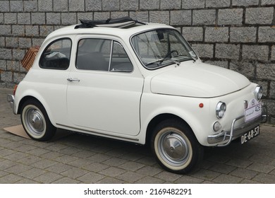 Lelystad, The Netherlands - June 19 2022: White Fiat 500 L Car On Street At Classic Car Show In Dutch City