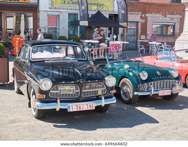LEMBEEK, BELGIUM - MAY 27: Collector\'s meeting of\
classic cars and motorbikes. The exhibition called  Retromania took\
place in Lembeek. Fans from Belgium came to show their vehicles,\
may 27, 2017.