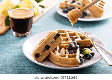 Lemon Blueberry Waffles With Berries And Honey