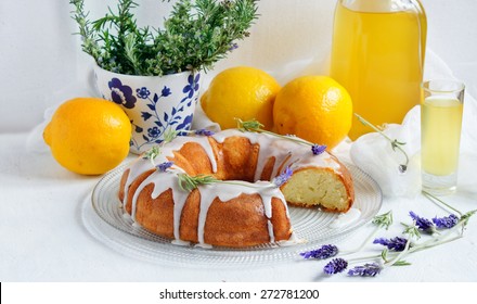 Lemon Cake With Homemade Limoncello And Lavander