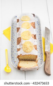 Lemon Cake With Icing Decorated With Lime Slices