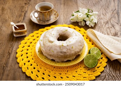 lemon cake on a wooden table. - Powered by Shutterstock