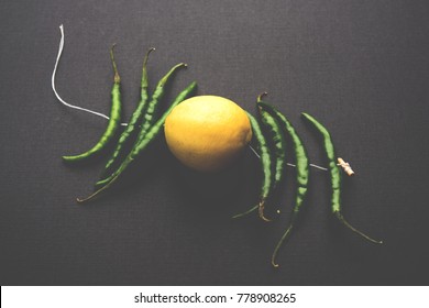 Lemon Chilies Tied With Thread And Tied For Hanging On Doors At Home OR Shop To Avoid Any Bad Fortune Also Known As Totka Or Nazar Battu