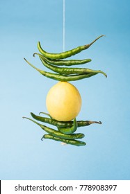 Lemon Chilies Tied With Thread And Tied For Hanging On Doors At Home OR Shop To Avoid Any Bad Fortune Also Known As Totka Or Nazar Battu