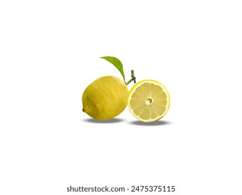 lemon or Citrus limon with slice on white background