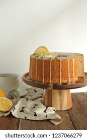 Lemon Earl Grey Chiffon Cake On Cake Stan , Hot Earl Grey In Cup
