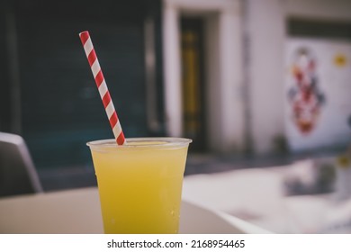 Lemon Frozen Granita Slush Drink, Refreshing Summer Slush Drink.