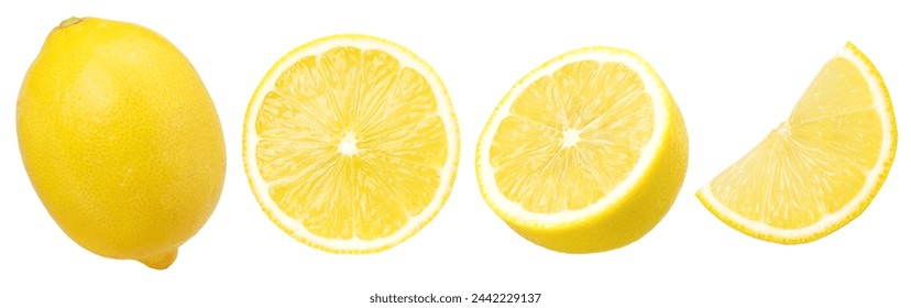 lemon fruit, slice and half isolated on a white background, Fresh and Juicy Lemon, clipping path - Powered by Shutterstock