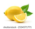 Lemon fruit with slice isolated on white background. 