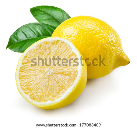 Lemon. Fruits with leaves isolated on white