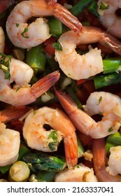 Lemon Garlic Shrimp With Asparagus, Red Pepper And Parsley