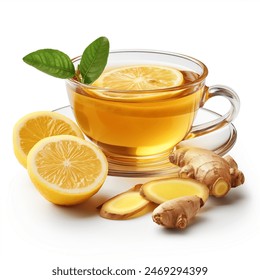 lemon ginger tea in white background isolated, green tea isolated - Powered by Shutterstock