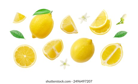 Lemon has water drop with slices and flower pattern isolated on white background. Clipping path. - Powered by Shutterstock