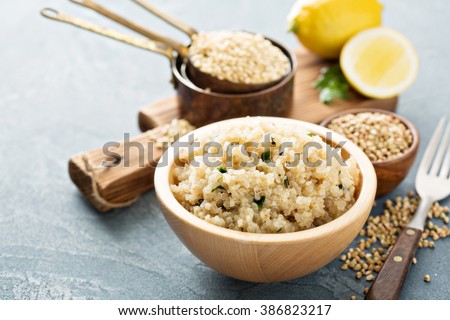 Lemon herbed cooked quinoa in a bowl