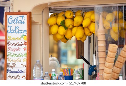 Lemon Ice Cream Kiosk In Capri, Italy.